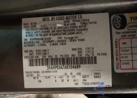 2010 Ford Fusion Sel from USA, damaged, VIN 3FAHP0JA7AR104689
